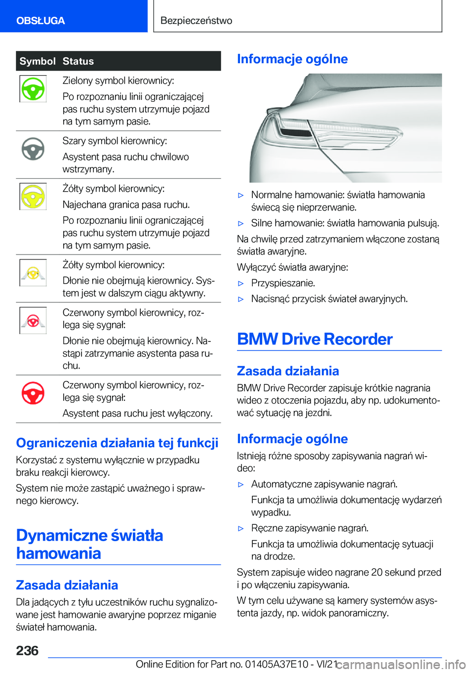 BMW M8 GRAN COUPE 2022  Instrukcja obsługi (in Polish) �S�y�m�b�o�l�S�t�a�t�u�s�Z�i�e�l�o�n�y��s�y�m�b�o�l��k�i�e�r�o�w�n�i�c�y�:
�P�o��r�o�z�p�o�z�n�a�n�i�u��l�i�n�i�i��o�g�r�a�n�i�c�z�a�j�