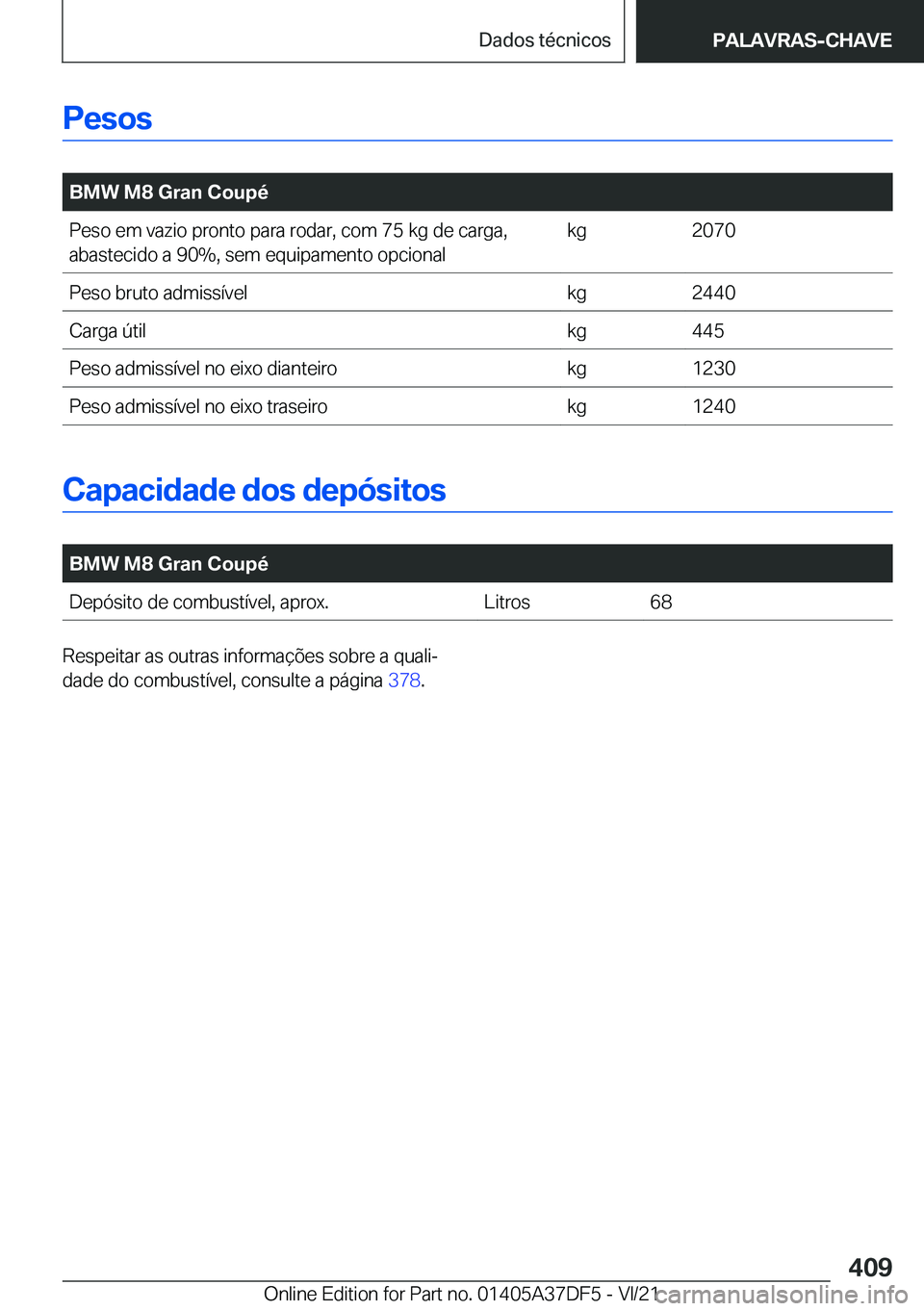 BMW M8 GRAN COUPE 2022  Manual do condutor (in Portuguese) �P�e�s�o�s
�
�B�M�W��M�8��G�r�a�n��C�o�u�p�é�P�e�s�o��e�m��v�a�z�i�o��p�r�o�n�t�o��p�a�r�a��r�o�d�a�r�,��c�o�m��7�5��k�g��d�e��c�a�r�g�a�,�a�b�a�s�t�e�c�i�d�o��a��9�0�%�,��s�e�m��e�