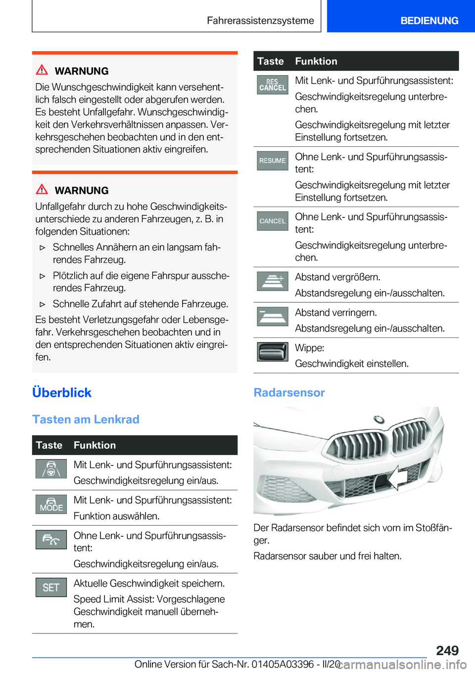 BMW M8 GRAN COUPE 2020  Betriebsanleitungen (in German) �W�A�R�N�U�N�G
�D�i�e��W�u�n�s�c�h�g�e�s�c�h�w�i�n�d�i�g�k�e�i�t��k�a�n�n��v�e�r�s�e�h�e�n�tj
�l�i�c�h��f�a�l�s�c�h��e�i�n�g�e�s�t�e�l�l�t��o�d�e�r��a�b�g�e�r�u�f�e�n��w�e�r�d�e�n�.
�E�s��b�
