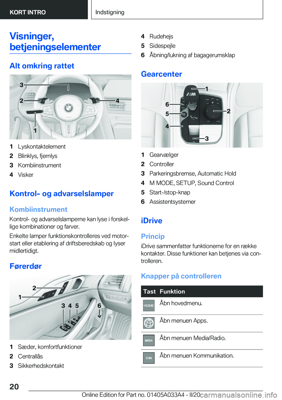 BMW M8 GRAN COUPE 2020  InstruktionsbØger (in Danish) �V�i�s�n�i�n�g�e�r�,
�b�e�t�j�e�n�i�n�g�s�e�l�e�m�e�n�t�e�r
�A�l�t��o�m�k�r�i�n�g��r�a�t�t�e�t
�1�L�y�s�k�o�n�t�a�k�t�e�l�e�m�e�n�t�2�B�l�i�n�k�l�y�s�,��f�j�e�r�n�l�y�s�3�K�o�m�b�i�i�n�s�t�r�u�m�e�