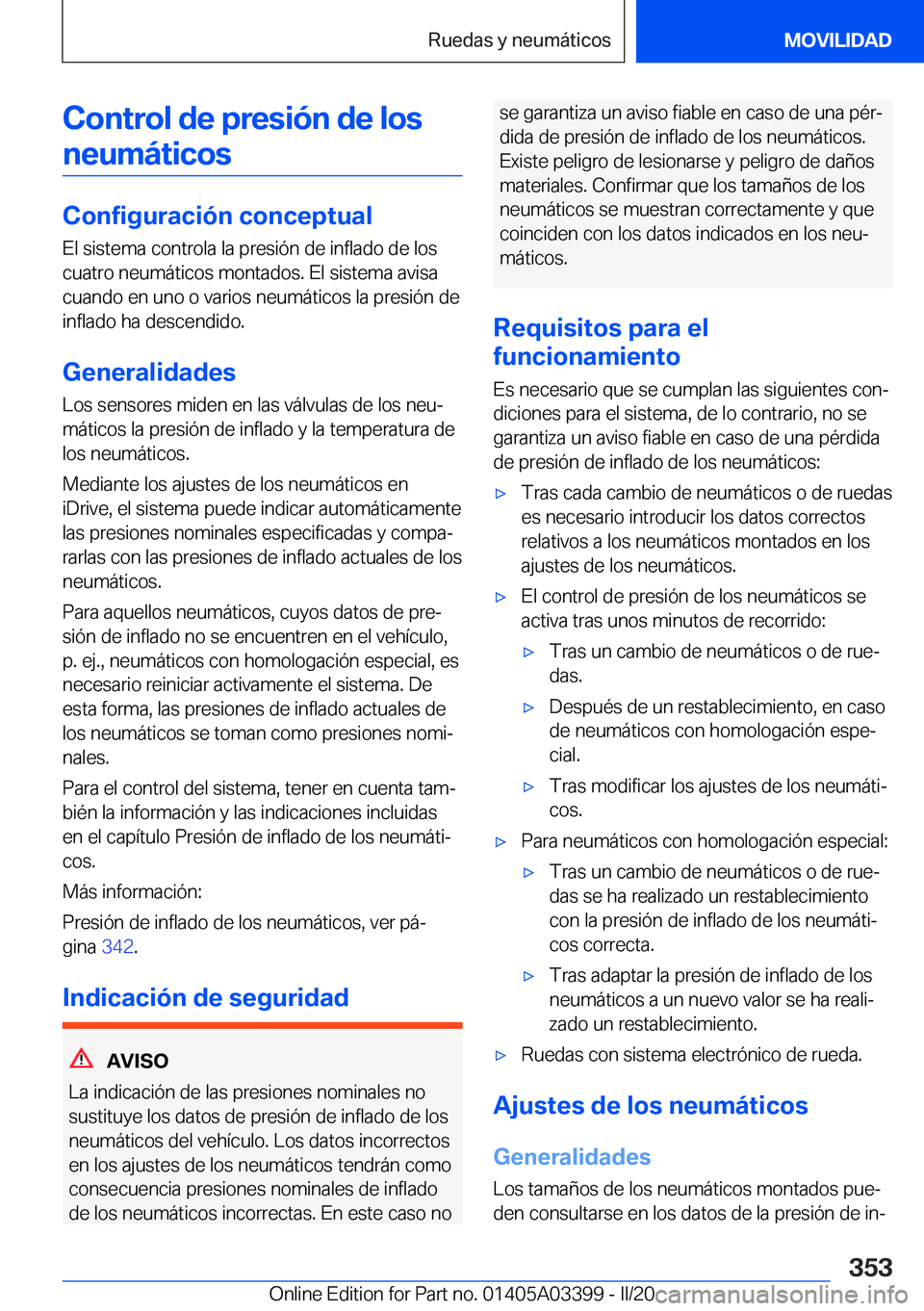 BMW M8 GRAN COUPE 2020  Manuales de Empleo (in Spanish) �C�o�n�t�r�o�l��d�e��p�r�e�s�i�