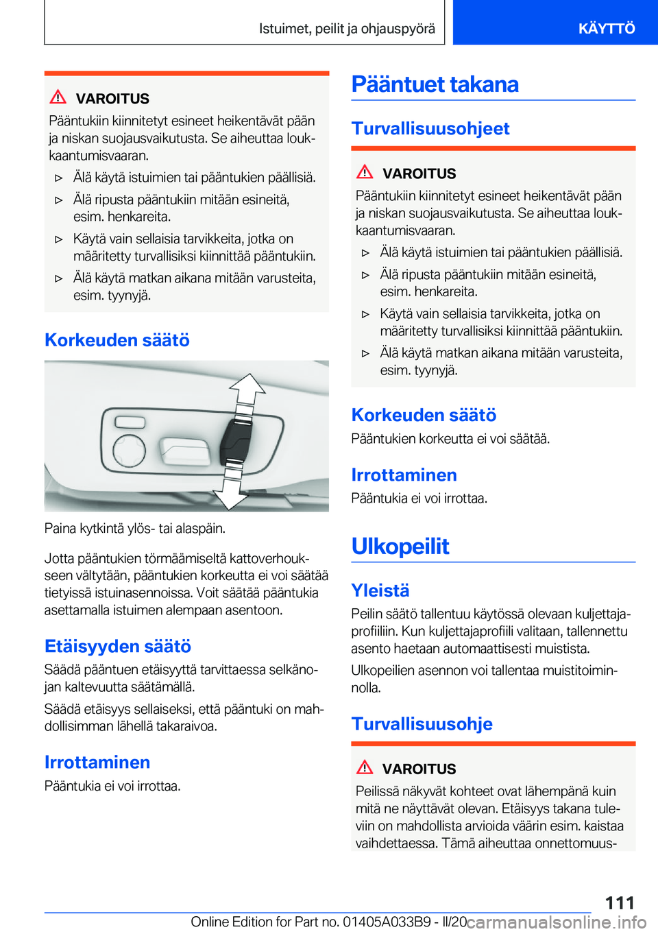 BMW M8 GRAN COUPE 2020  Omistajan Käsikirja (in Finnish) �V�A�R�O�I�T�U�S
�P�