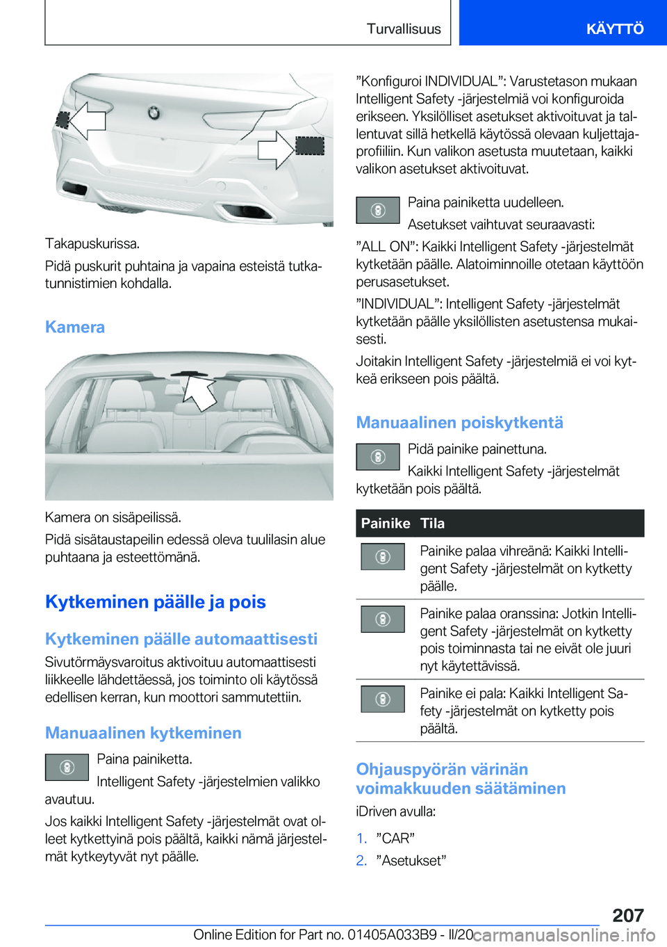 BMW M8 GRAN COUPE 2020  Omistajan Käsikirja (in Finnish) �T�a�k�a�p�u�s�k�u�r�i�s�s�a�.
�P�i�d�