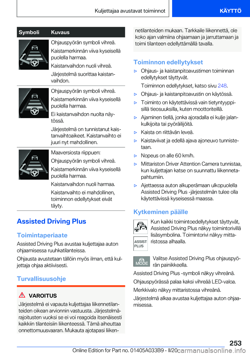 BMW M8 GRAN COUPE 2020  Omistajan Käsikirja (in Finnish) �S�y�m�b�o�l�i�K�u�v�a�u�s�O�h�j�a�u�s�p�y�