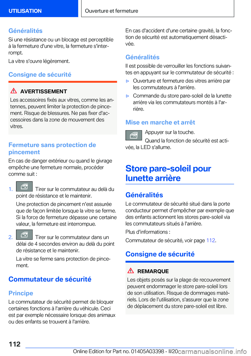 BMW M8 GRAN COUPE 2020  Notices Demploi (in French) �G�é�n�é�r�a�l�i�t�é�s
�S�i��u�n�e��r�é�s�i�s�t�a�n�c�e��o�u��u�n��b�l�o�c�a�g�e��e�s�t��p�e�r�c�e�p�t�i�b�l�e �