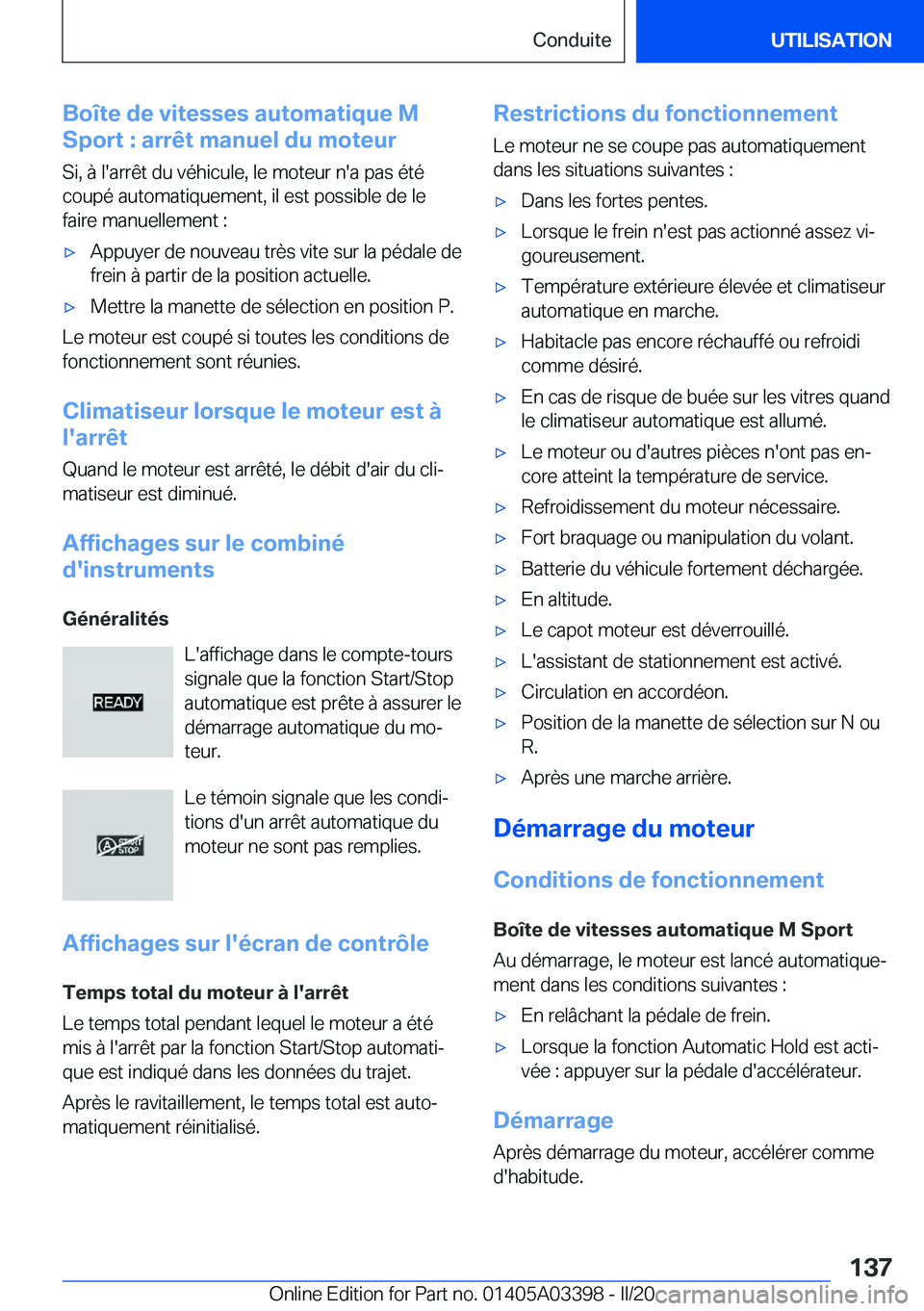 BMW M8 GRAN COUPE 2020  Notices Demploi (in French) �B�o�