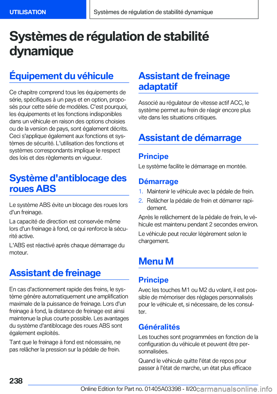 BMW M8 GRAN COUPE 2020  Notices Demploi (in French) �S�y�s�t�è�m�e�s��d�e��r�é�g�u�l�a�t�i�o�n��d�e��s�t�a�b�i�l�i�t�é�d�y�n�a�m�i�q�u�e�