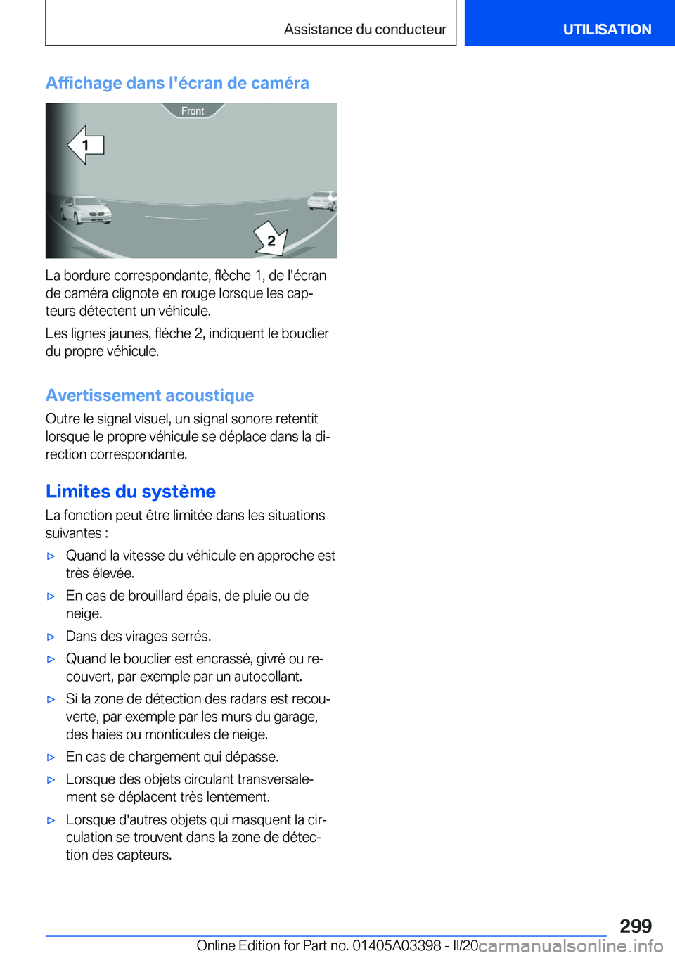 BMW M8 GRAN COUPE 2020  Notices Demploi (in French) �A�f�f�i�c�h�a�g�e��d�a�n�s��l�'�é�c�r�a�n��d�e��c�a�m�é�r�a
�L�a��b�o�r�d�u�r�e��c�o�r�r�e�s�p�o�n�d�a�n�t�e�,��f�l�è�c�h�e��1�,��d�e��l�'�é�c�r�a�n�d�e��c�a�m�é�r�a��c�l�i�g