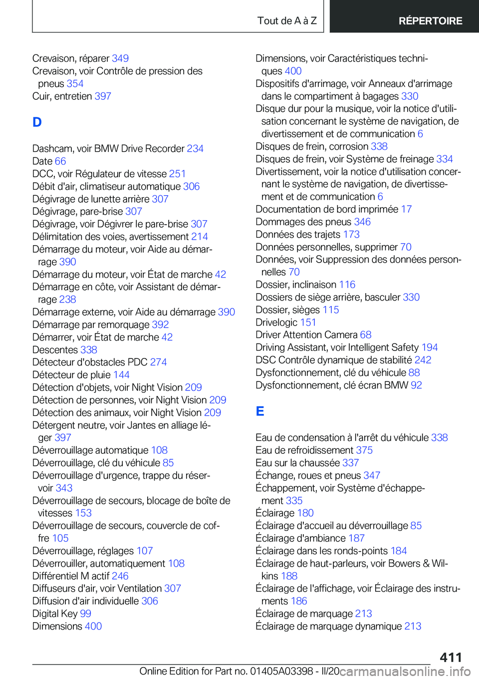BMW M8 GRAN COUPE 2020  Notices Demploi (in French) �C�r�e�v�a�i�s�o�n�,��r�é�p�a�r�e�r��3�4�9�
�C�r�e�v�a�i�s�o�n�,��v�o�i�r��C�o�n�t�r�