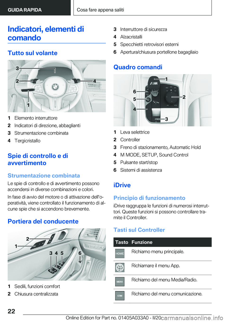 BMW M8 GRAN COUPE 2020  Libretti Di Uso E manutenzione (in Italian) �I�n�d�i�c�a�t�o�r�i�,��e�l�e�m�e�n�t�i��d�i�c�o�m�a�n�d�o
�T�u�t�t�o��s�u�l��v�o�l�a�n�t�e
�1�E�l�e�m�e�n�t�o��i�n�t�e�r�r�u�t�t�o�r�e�2�I�n�d�i�c�a�t�o�r�i��d�i��d�i�r�e�z�i�o�n�e�,��a�b�b�a