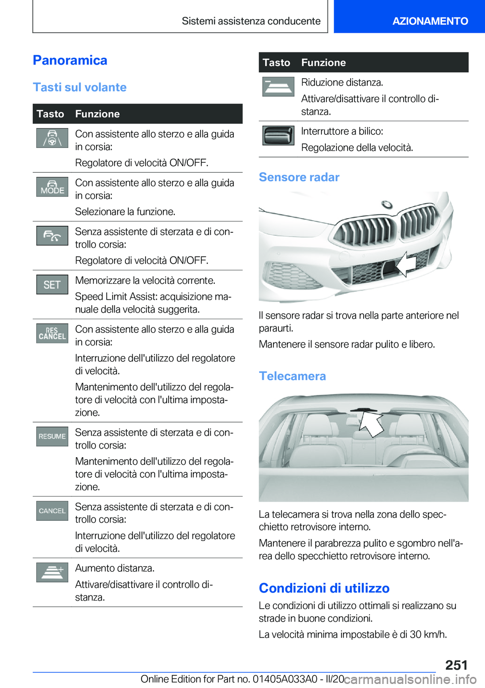 BMW M8 GRAN COUPE 2020  Libretti Di Uso E manutenzione (in Italian) �P�a�n�o�r�a�m�i�c�a�T�a�s�t�i��s�u�l��v�o�l�a�n�t�e�T�a�s�t�o�F�u�n�z�i�o�n�e�C�o�n��a�s�s�i�s�t�e�n�t�e��a�l�l�o��s�t�e�r�z�o��e��a�l�l�a��g�u�i�d�a
�i�n��c�o�r�s�i�a�:
�R�e�g�o�l�a�t�o�r�e