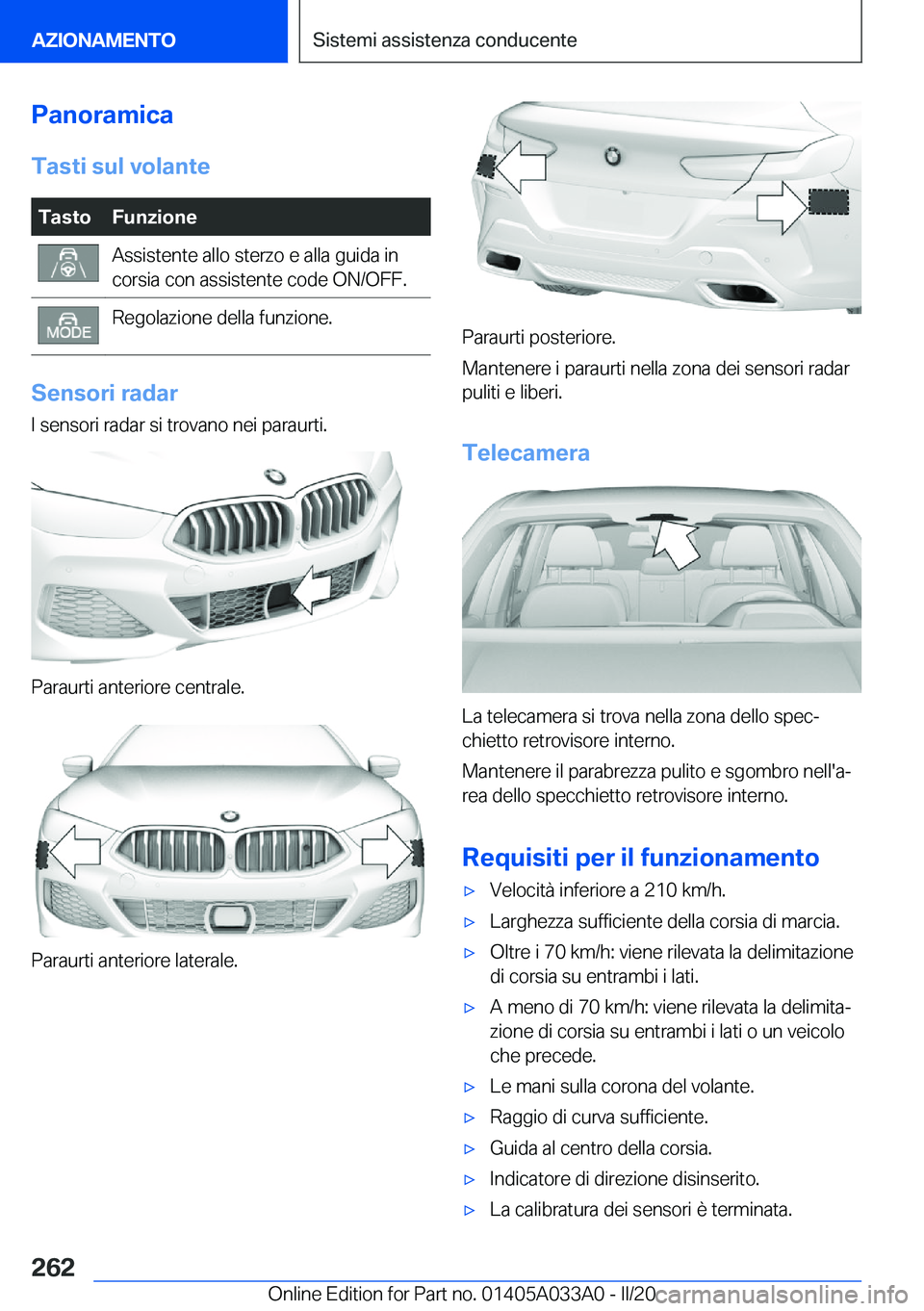 BMW M8 GRAN COUPE 2020  Libretti Di Uso E manutenzione (in Italian) �P�a�n�o�r�a�m�i�c�a�T�a�s�t�i��s�u�l��v�o�l�a�n�t�e�T�a�s�t�o�F�u�n�z�i�o�n�e�A�s�s�i�s�t�e�n�t�e��a�l�l�o��s�t�e�r�z�o��e��a�l�l�a��g�u�i�d�a��i�n
�c�o�r�s�i�a��c�o�n��a�s�s�i�s�t�e�n�t�e�