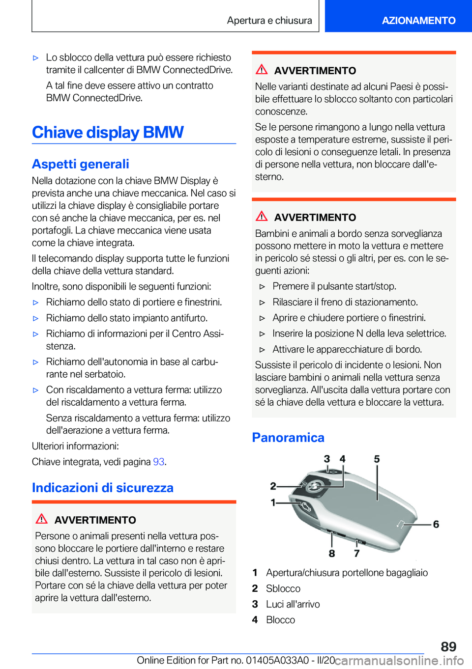 BMW M8 GRAN COUPE 2020  Libretti Di Uso E manutenzione (in Italian) 'x�L�o��s�b�l�o�c�c�o��d�e�l�l�a��v�e�t�t�u�r�a��p�u�