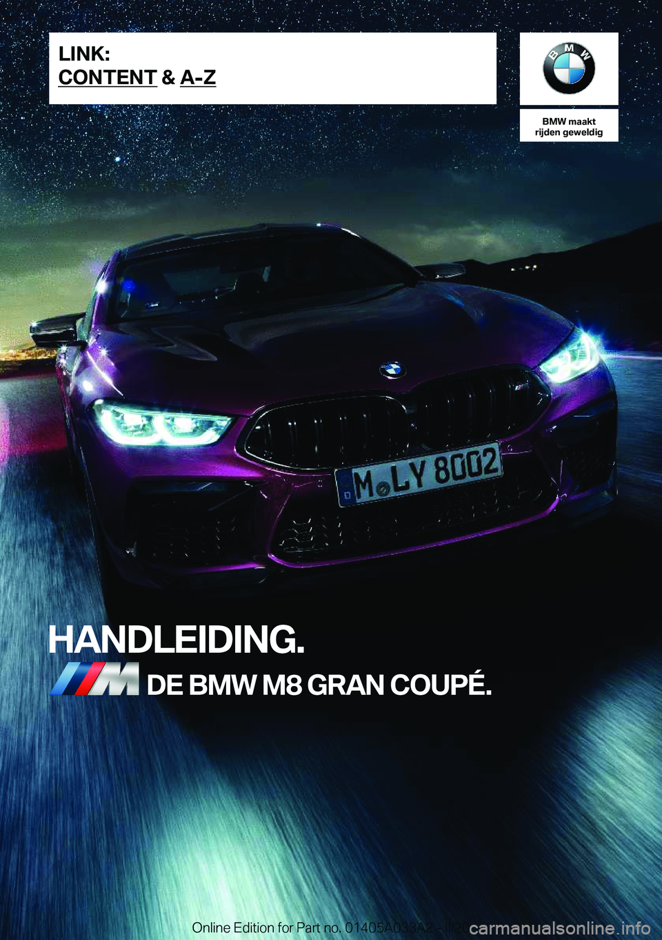 BMW M8 GRAN COUPE 2020  Instructieboekjes (in Dutch) 