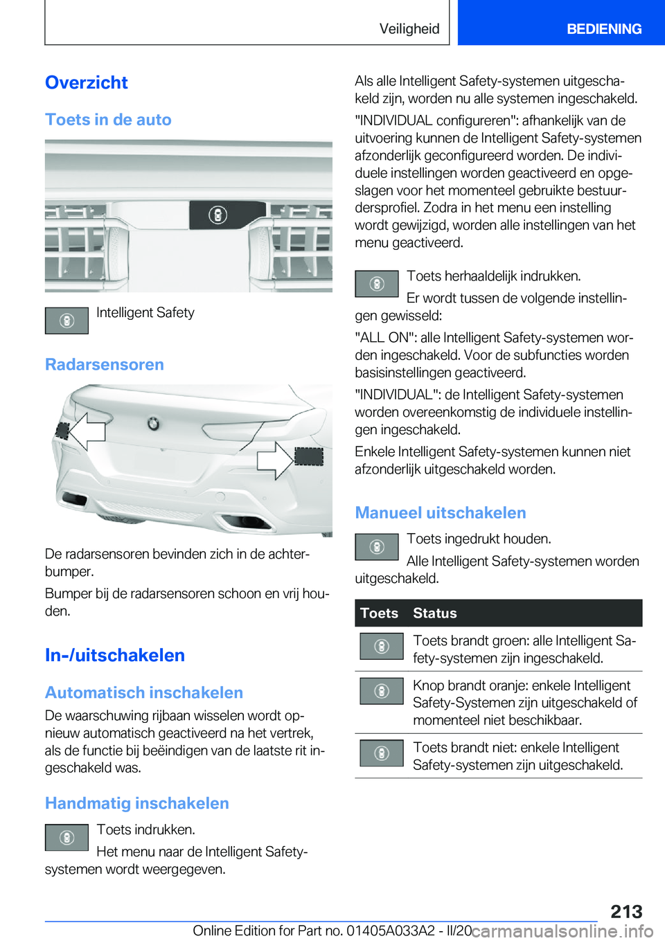 BMW M8 GRAN COUPE 2020  Instructieboekjes (in Dutch) �O�v�e�r�z�i�c�h�t�T�o�e�t�s��i�n��d�e��a�u�t�o
�I�n�t�e�l�l�i�g�e�n�t��S�a�f�e�t�y
�R�a�d�a�r�s�e�n�s�o�r�e�n
�D�e��r�a�d�a�r�s�e�n�s�o�r�e�n��b�e�v�i�n�d�e�n��z�i�c�h��i�n��d�e��a�c�h�t�e�