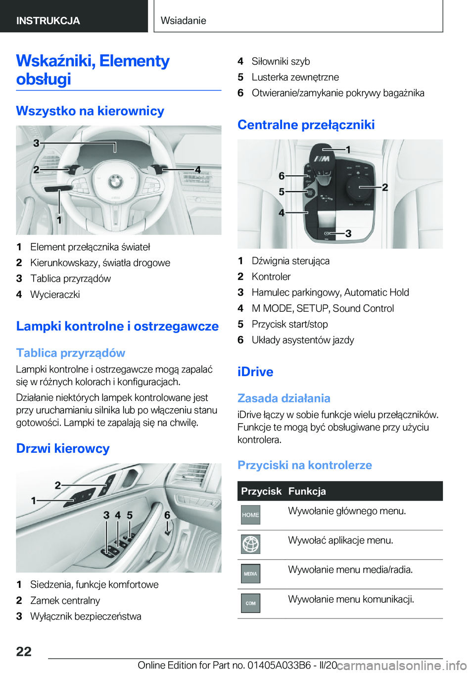 BMW M8 GRAN COUPE 2020  Instrukcja obsługi (in Polish) �W�s�k�a7�n�i�k�i�,��E�l�e�m�e�n�t�y�o�b�s�ł�u�g�i
�W�s�z�y�s�t�k�o��n�a��k�i�e�r�o�w�n�i�c�y
�1�E�l�e�m�e�n�t��p�r�z�e�ł�