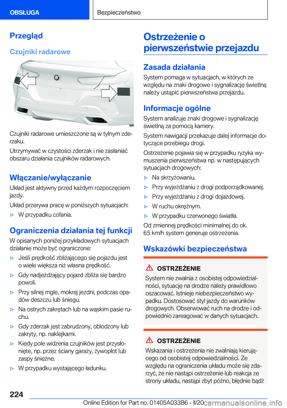 BMW M8 GRAN COUPE 2020  Instrukcja obsługi (in Polish) �P�r�z�e�g�l�ą�d�C�z�u�j�n�i�k�i��r�a�d�a�r�o�w�e
�C�z�u�j�n�i�k�i��r�a�d�a�r�o�w�e��u�m�i�e�s�z�c�z�o�n�e��s�