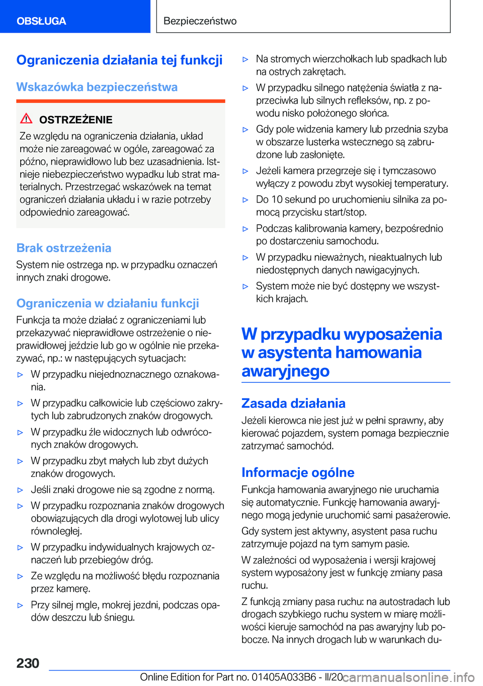 BMW M8 GRAN COUPE 2020  Instrukcja obsługi (in Polish) �O�g�r�a�n�i�c�z�e�n�i�a��d�z�i�a�ł�a�n�i�a��t�e�j��f�u�n�k�c�j�i�W�s�k�a�z�
