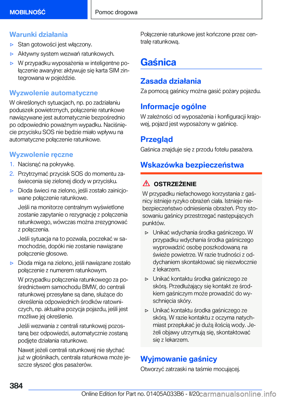 BMW M8 GRAN COUPE 2020  Instrukcja obsługi (in Polish) �W�a�r�u�n�k�i��d�z�i�a�ł�a�n�i�a'x�S�t�a�n��g�o�t�o�w�o�c�i��j�e�s�t��w�ł�