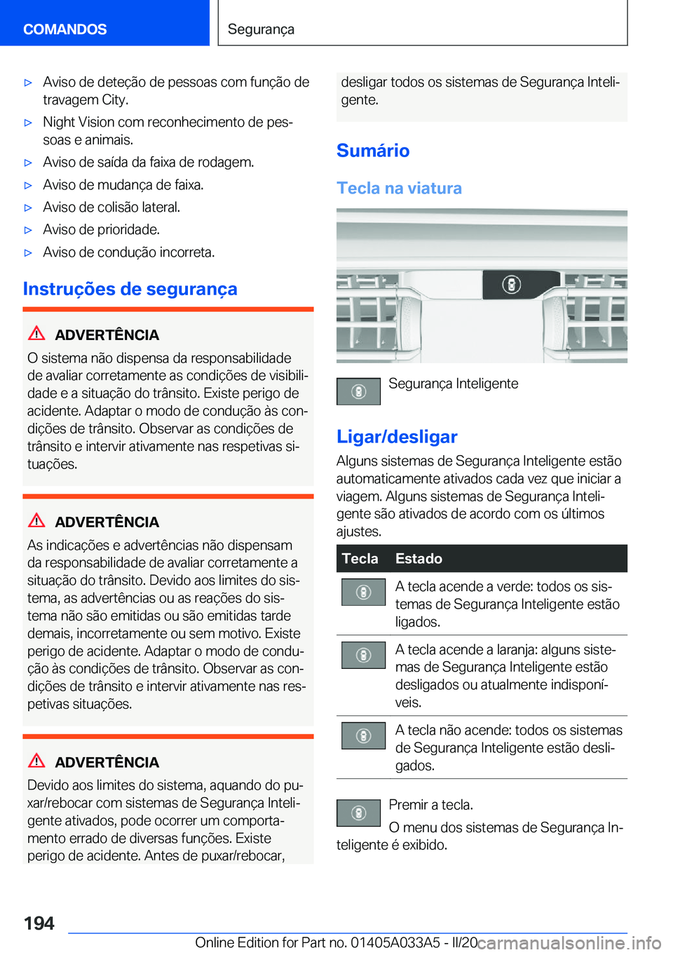 BMW M8 GRAN COUPE 2020  Manual do condutor (in Portuguese) 'x�A�v�i�s�o��d�e��d�e�t�e�