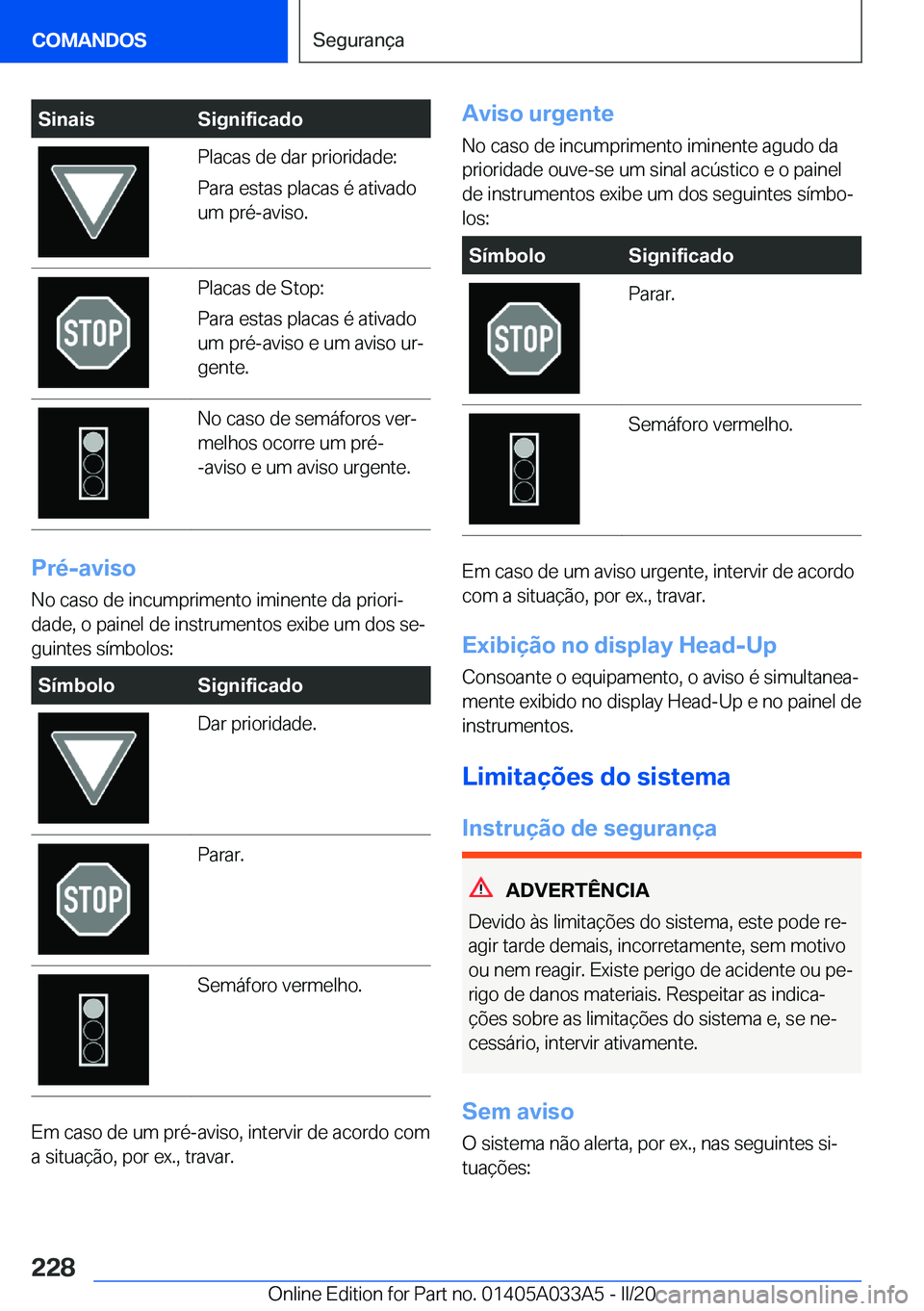 BMW M8 GRAN COUPE 2020  Manual do condutor (in Portuguese) �S�i�n�a�i�s�S�i�g�n�i�f�i�c�a�d�o�P�l�a�c�a�s��d�e��d�a�r��p�r�i�o�r�i�d�a�d�e�:
�P�a�r�a��e�s�t�a�s��p�l�a�c�a�s��é��a�t�i�v�a�d�o
�u�m��p�r�é�-�a�v�i�s�o�.�P�l�a�c�a�s��d�e��S�t�o�p�:
�