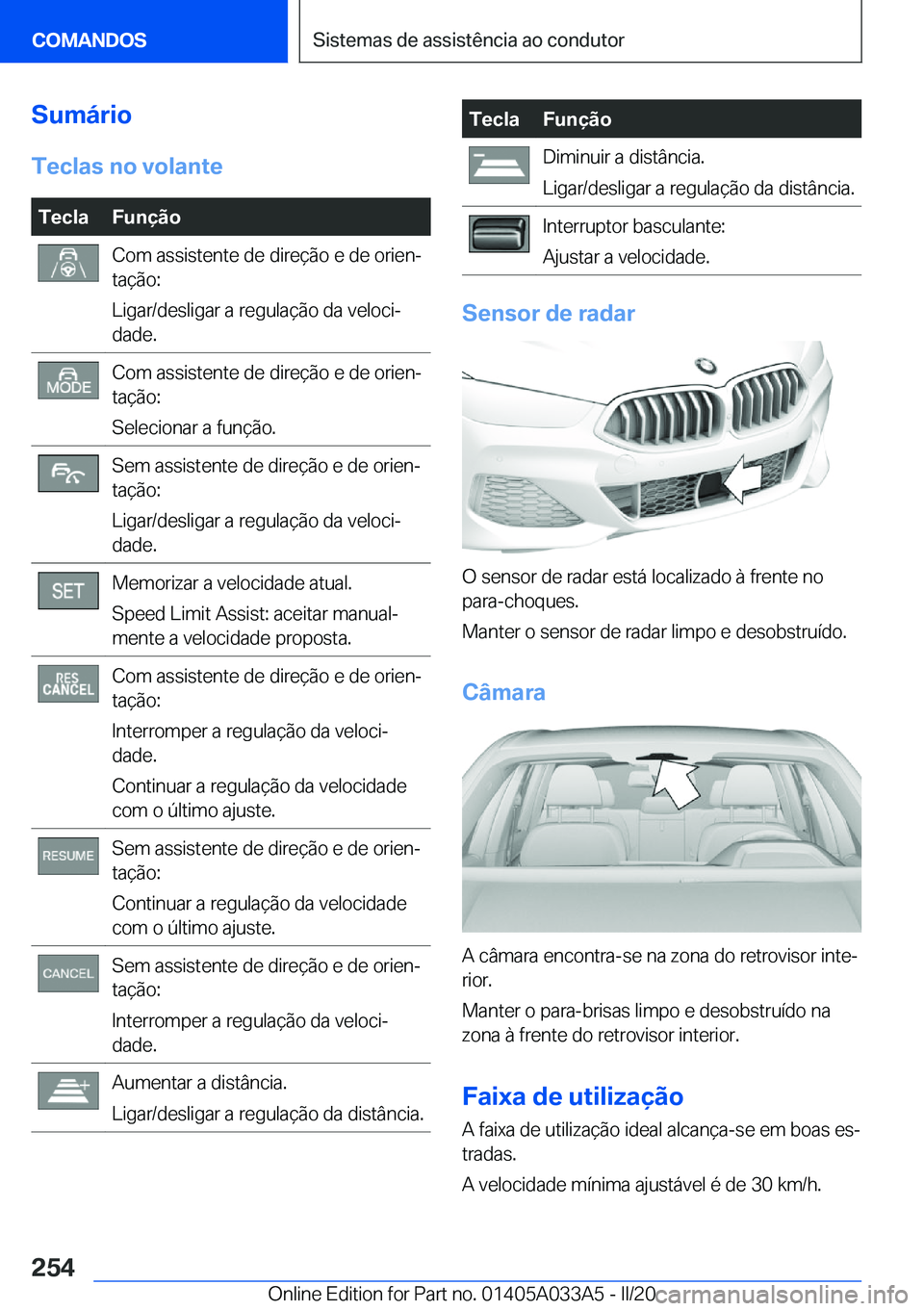 BMW M8 GRAN COUPE 2020  Manual do condutor (in Portuguese) �S�u�m�á�r�i�o�T�e�c�l�a�s��n�o��v�o�l�a�n�t�e�T�e�c�l�a�F�u�n�