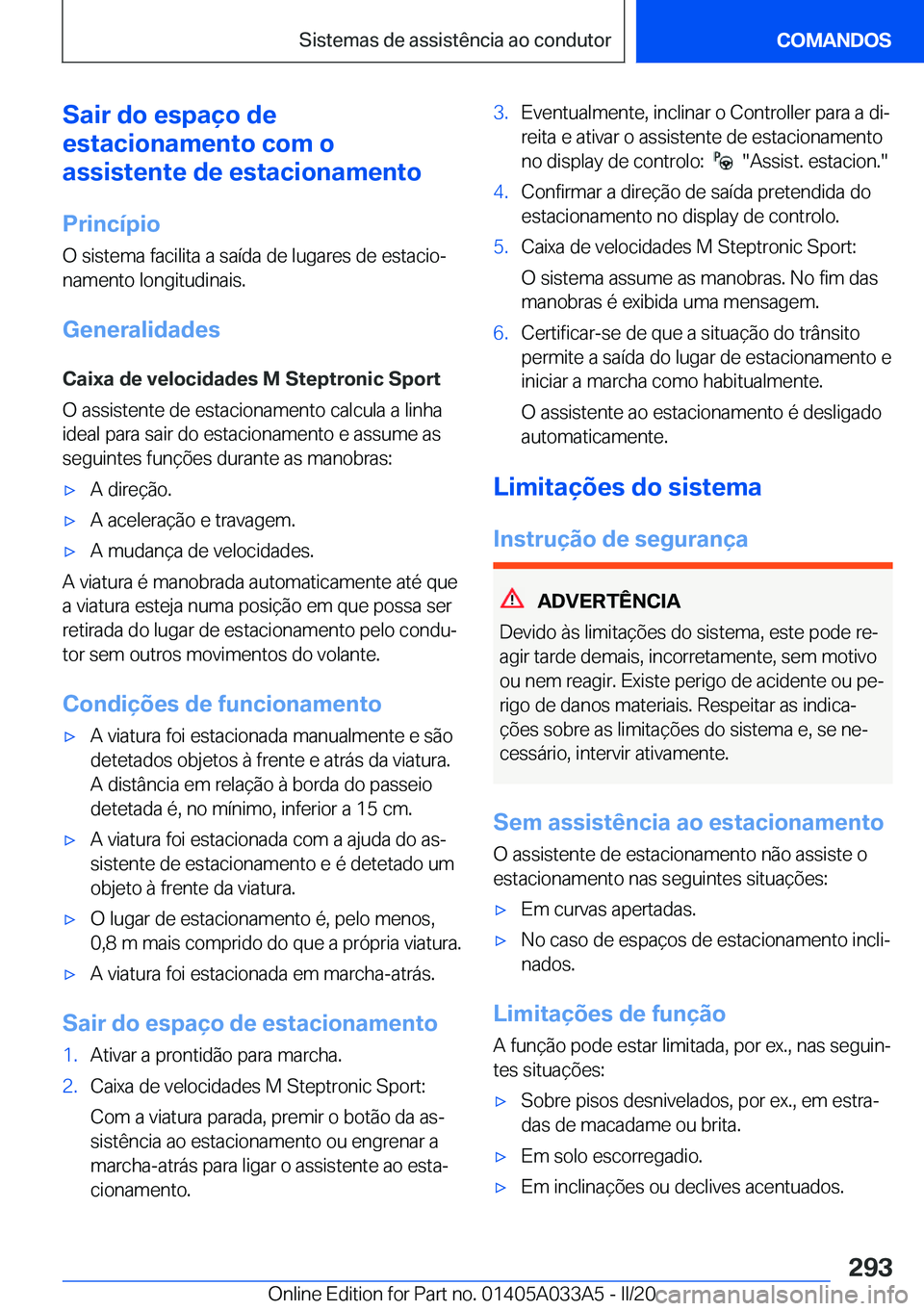 BMW M8 GRAN COUPE 2020  Manual do condutor (in Portuguese) �S�a�i�r��d�o��e�s�p�a�