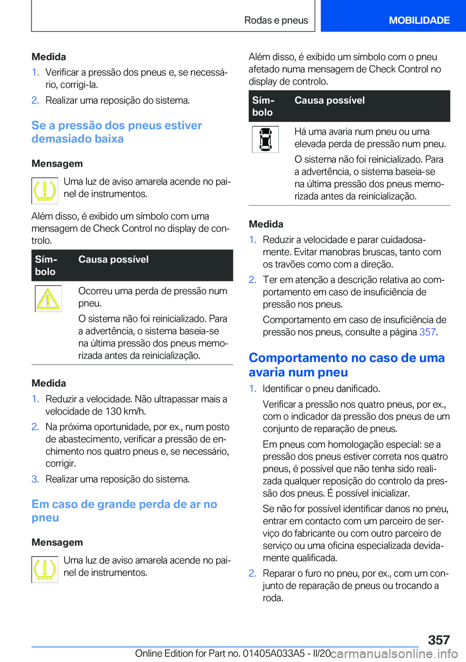 BMW M8 GRAN COUPE 2020  Manual do condutor (in Portuguese) �M�e�d�i�d�a�1�.�V�e�r�i�f�i�c�a�r��a��p�r�e�s�s�ã�o��d�o�s��p�n�e�u�s��e�,��s�e��n�e�c�e�s�s�áª
�r�i�o�,��c�o�r�r�i�g�i�-�l�a�.�2�.�R�e�a�l�i�z�a�r��u�m�a��r�e�p�o�s�i�