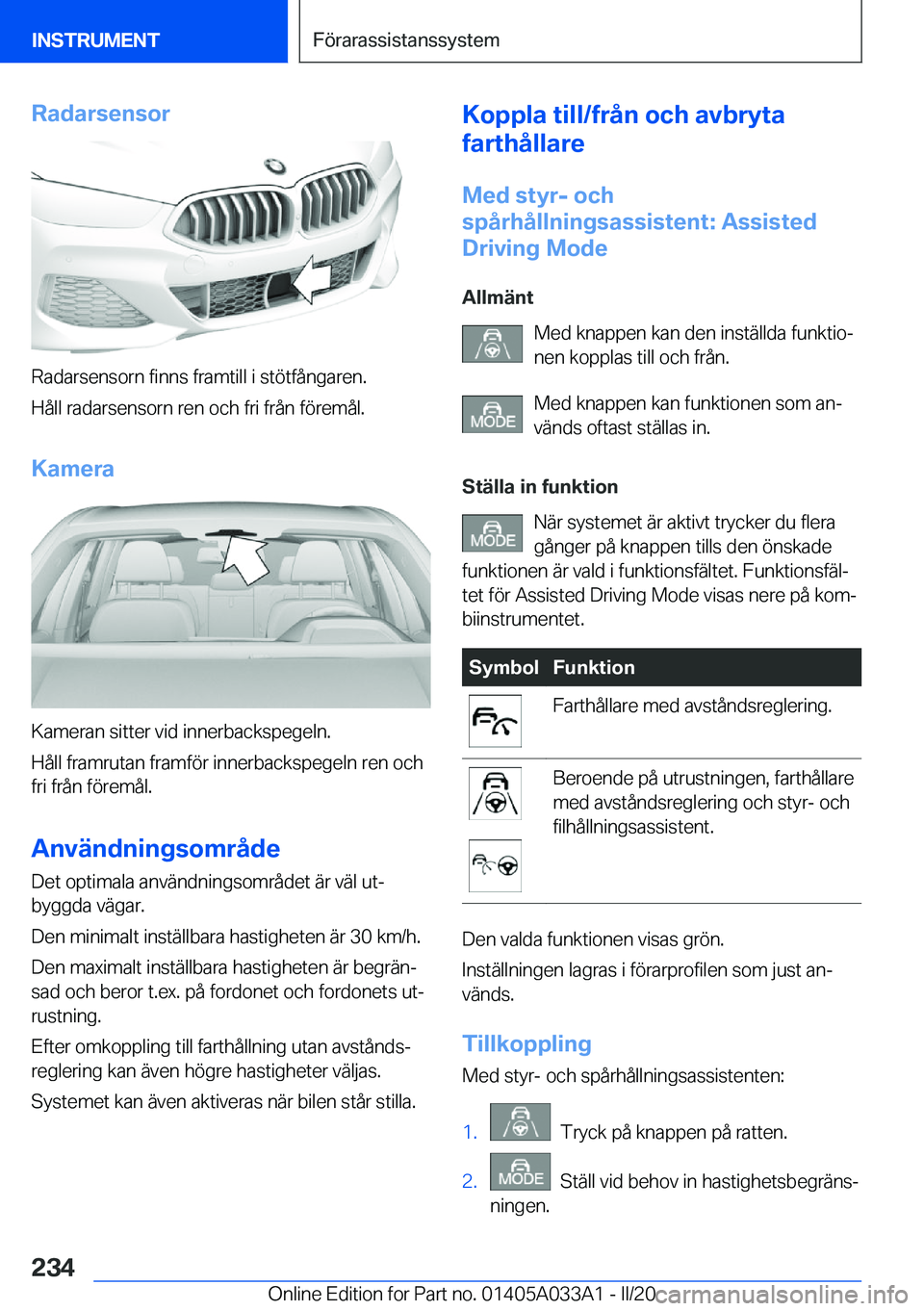 BMW M8 GRAN COUPE 2020  InstruktionsbÖcker (in Swedish) �R�a�d�a�r�s�e�n�s�o�r
�R�a�d�a�r�s�e�n�s�o�r�n��f�i�n�n�s��f�r�a�m�t�i�l�l��i��s�t�