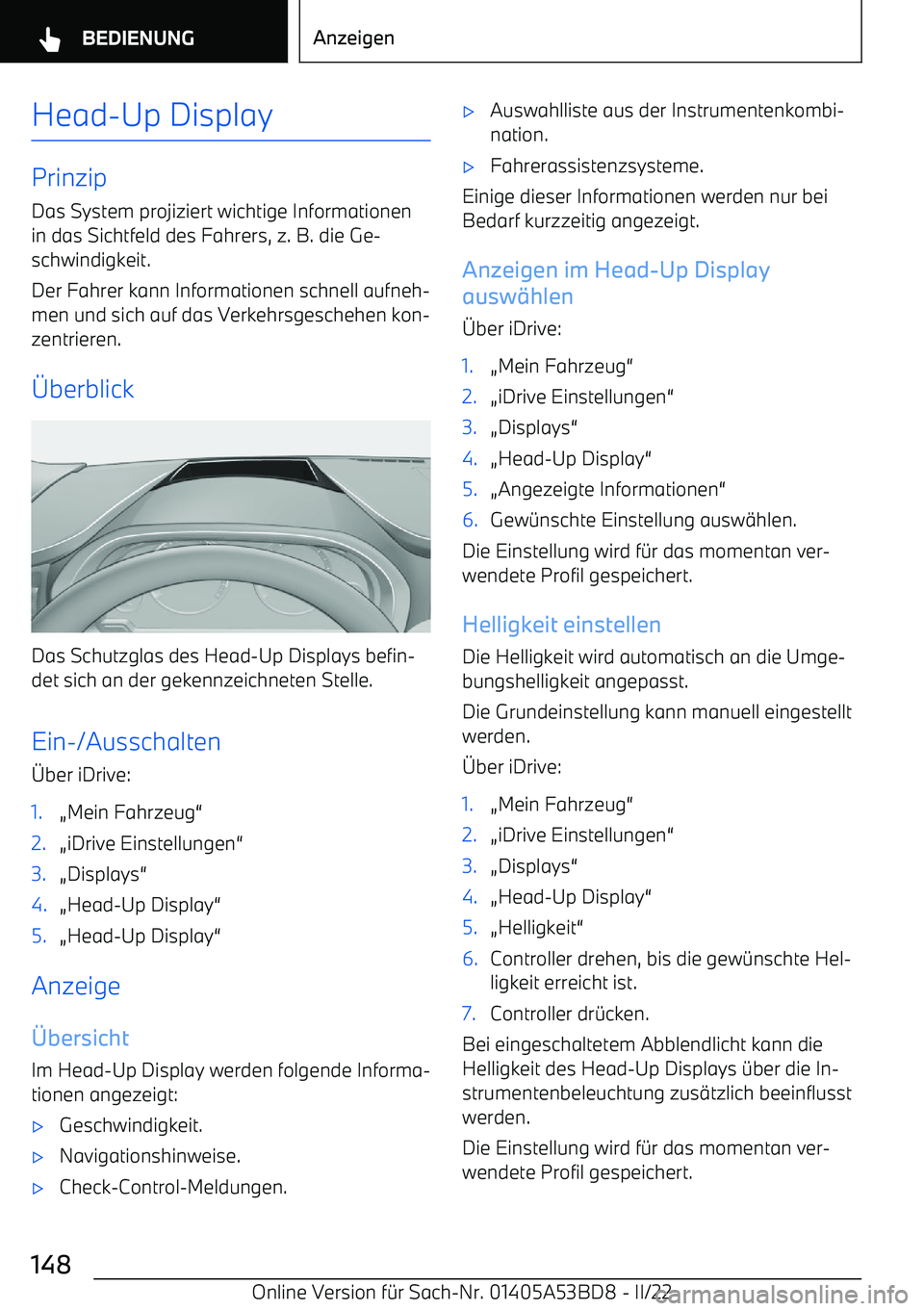 BMW X1 2022  Betriebsanleitungen (in German) Head