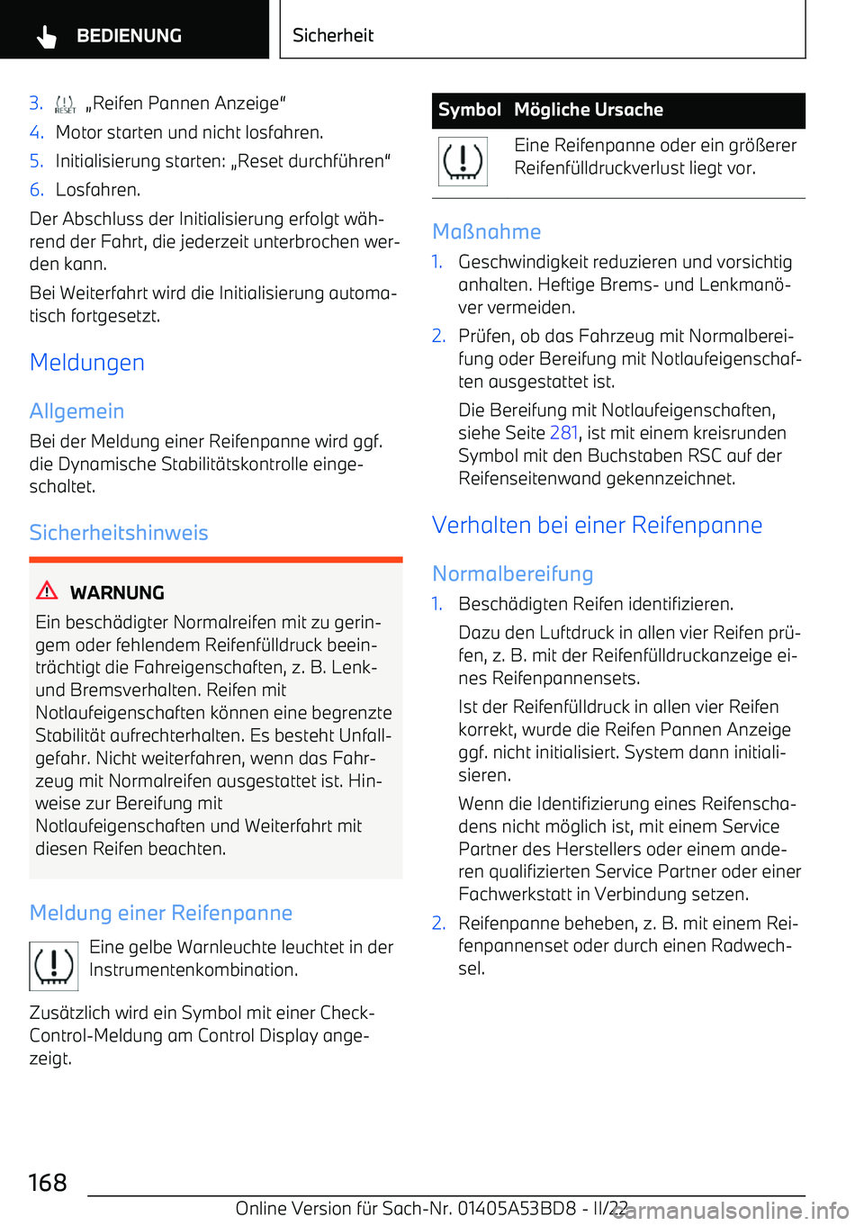 BMW X1 2022 Betriebsanleitungen (in German) 3. (Reifen Pannen Anzeige 54.Motor starten und nicht losfahren.5.Initialisierung starten: (Reset durchf BMW X1 2022 Betriebsanleitungen (in German) 3. (Reifen Pannen Anzeige 54.Motor starten und nicht losfahren.5.Initialisierung starten: (Reset durchf