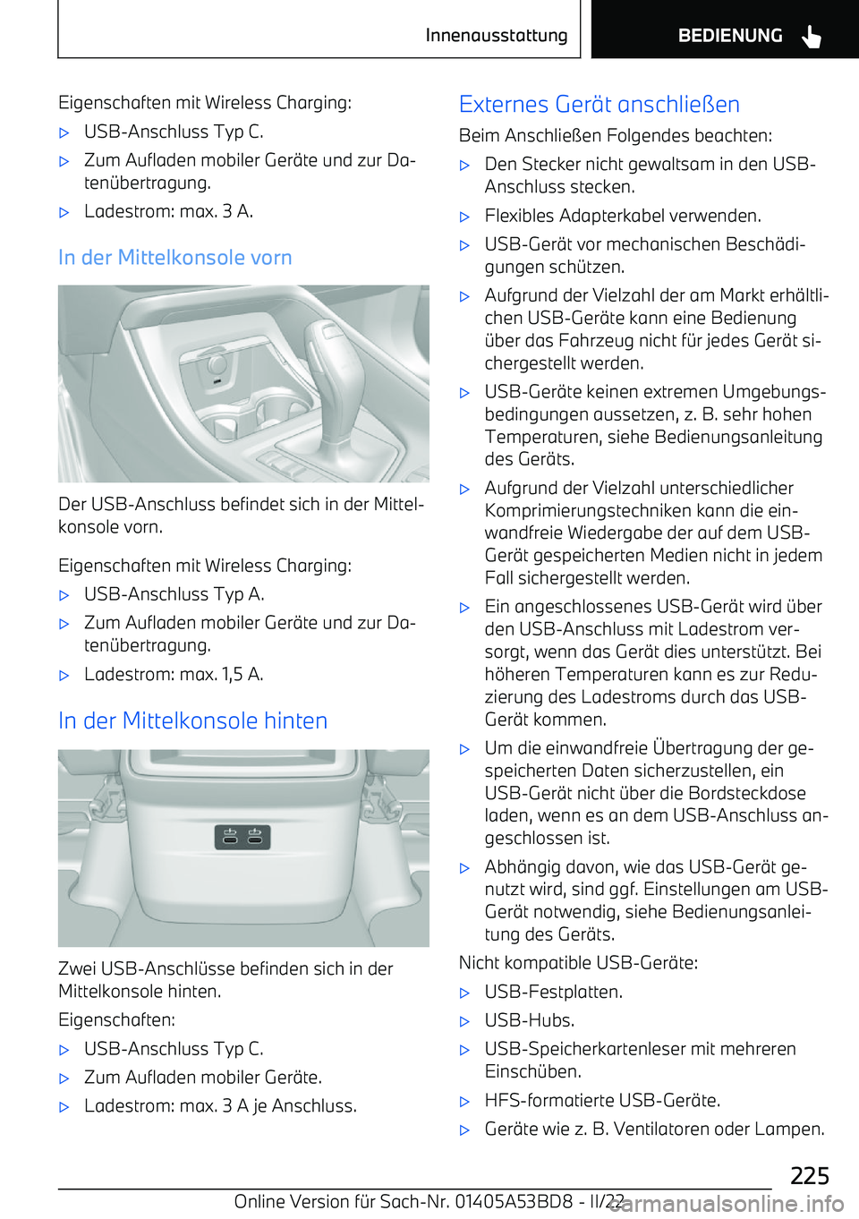 BMW X1 2022  Betriebsanleitungen (in German) Eigenschaften mit Wireless Charging: