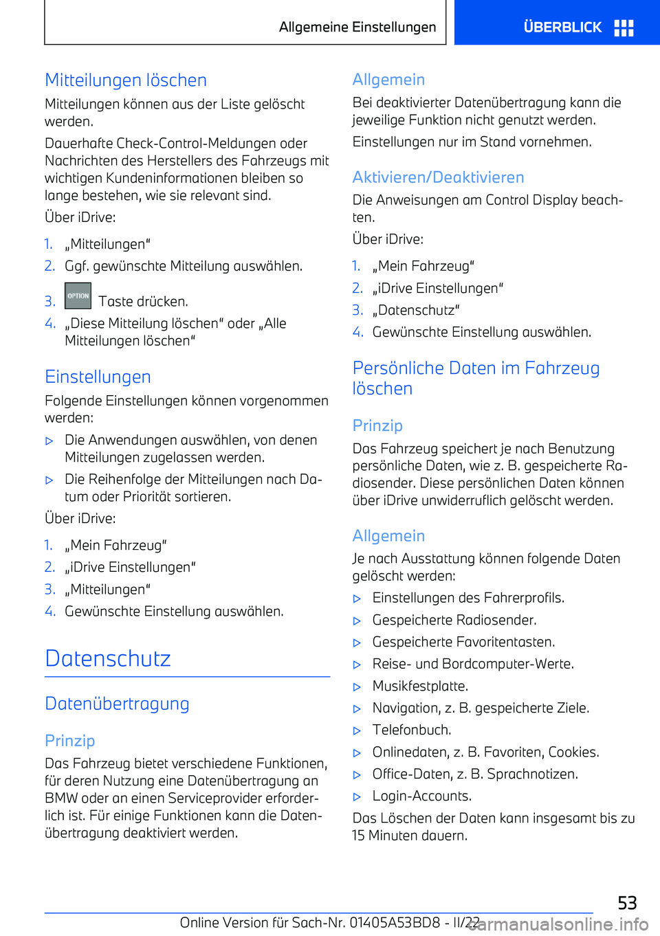 BMW X1 2022  Betriebsanleitungen (in German) Mitteilungen l
