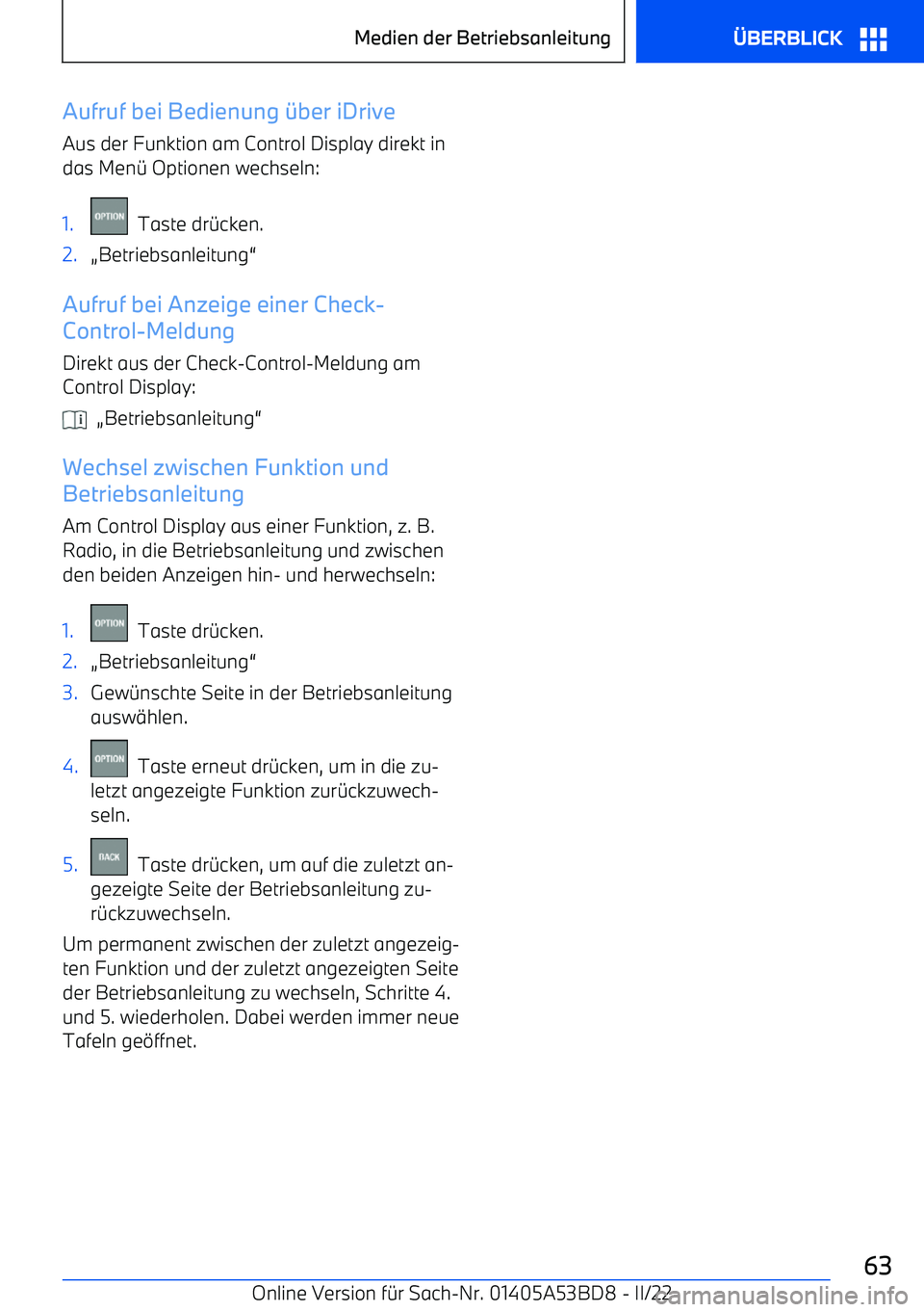 BMW X1 2022 Betriebsanleitungen (in German) Aufruf bei Bedienung BMW X1 2022 Betriebsanleitungen (in German) Aufruf bei Bedienung