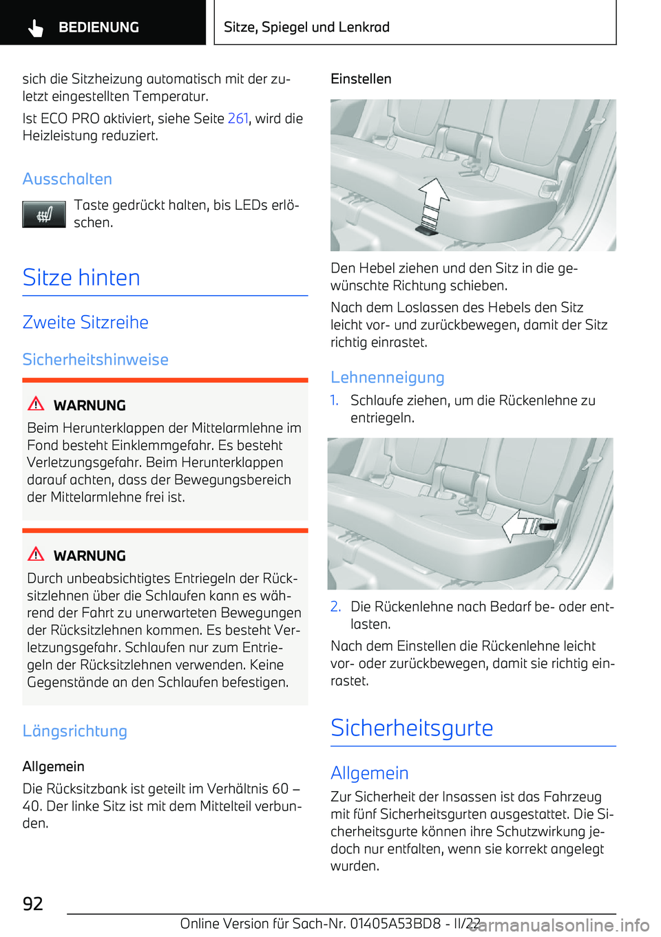 BMW X1 2022  Betriebsanleitungen (in German) sich die Sitzheizung automatisch mit der zu