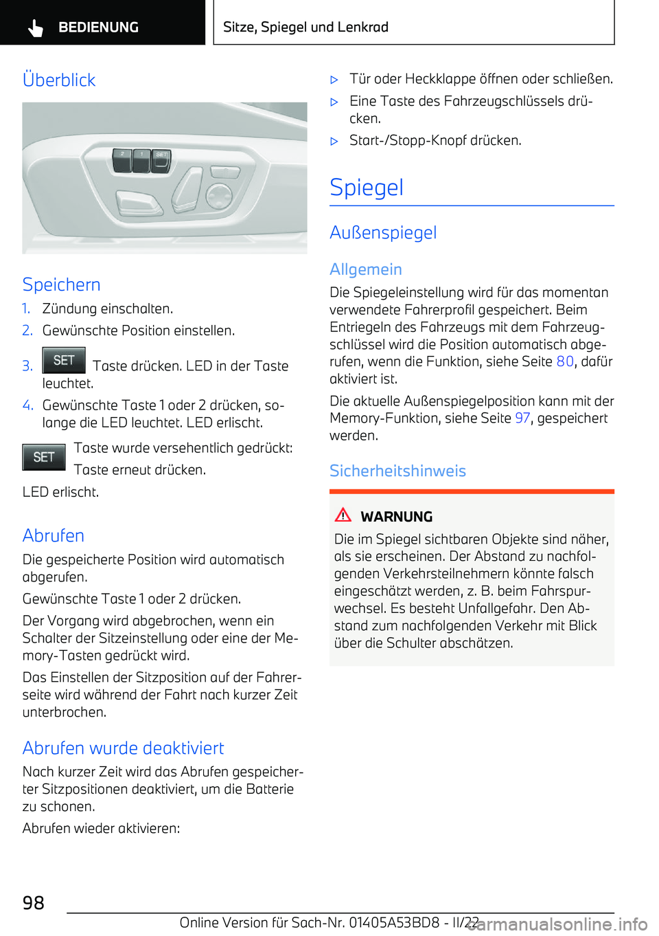 BMW X1 2022  Betriebsanleitungen (in German) berblick
Speichern
1.Z
