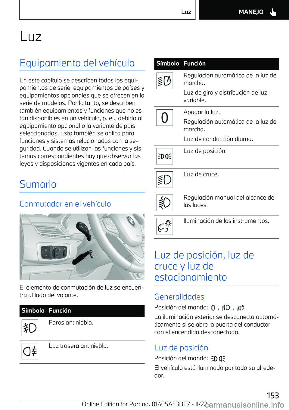 BMW X1 2022 Manuales de Empleo (in Spanish) LuzEquipamiento del veh BMW X1 2022 Manuales de Empleo (in Spanish) LuzEquipamiento del veh