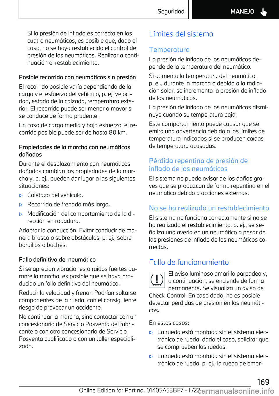BMW X1 2022  Manuales de Empleo (in Spanish) Si la presi