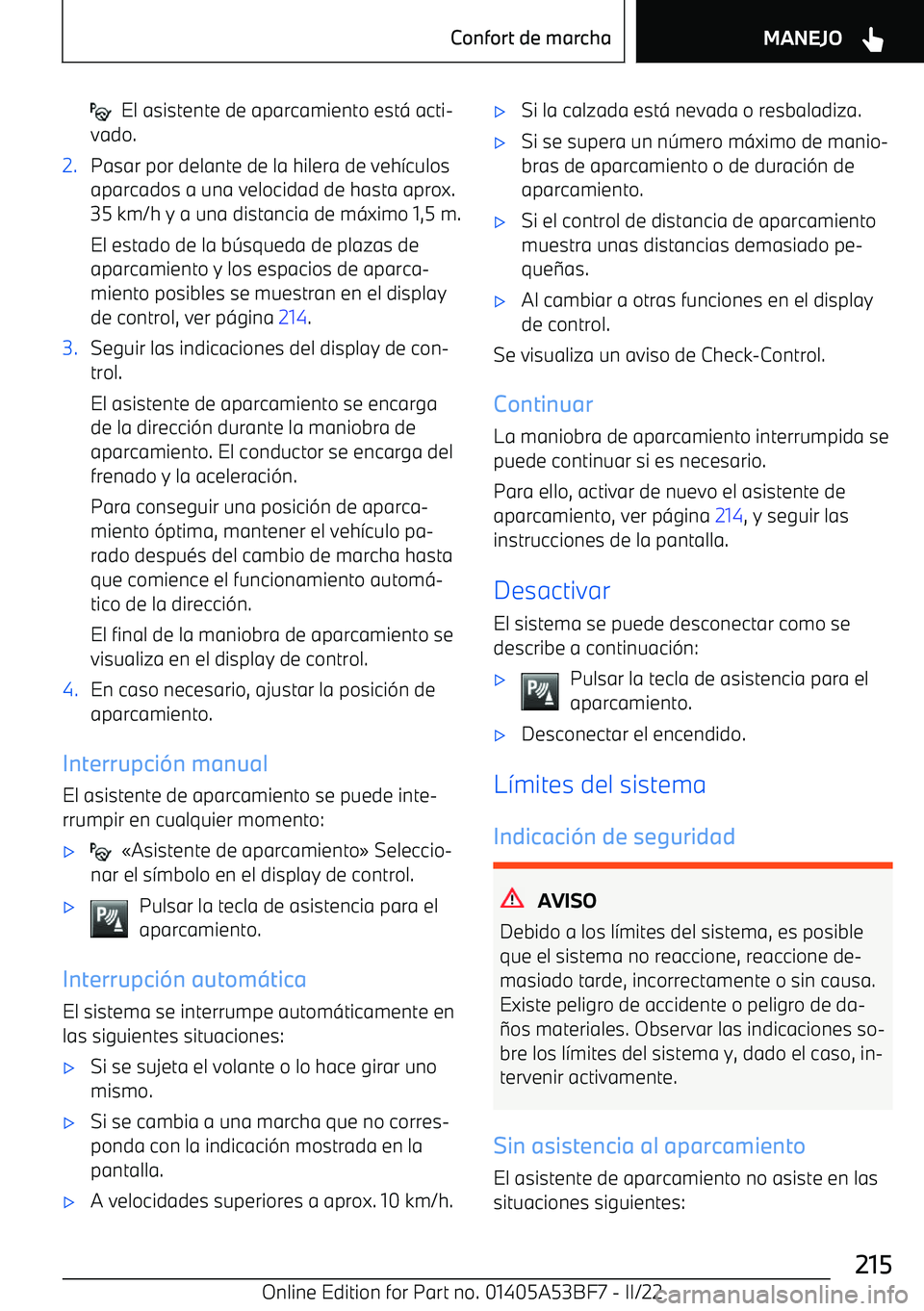 BMW X1 2022  Manuales de Empleo (in Spanish)   El asistente de aparcamiento est