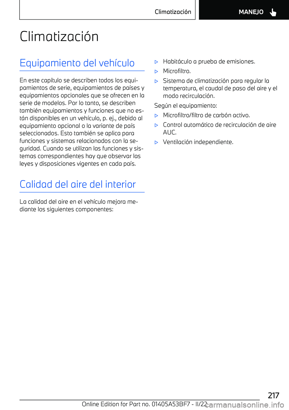 BMW X1 2022  Manuales de Empleo (in Spanish) Climatizaci