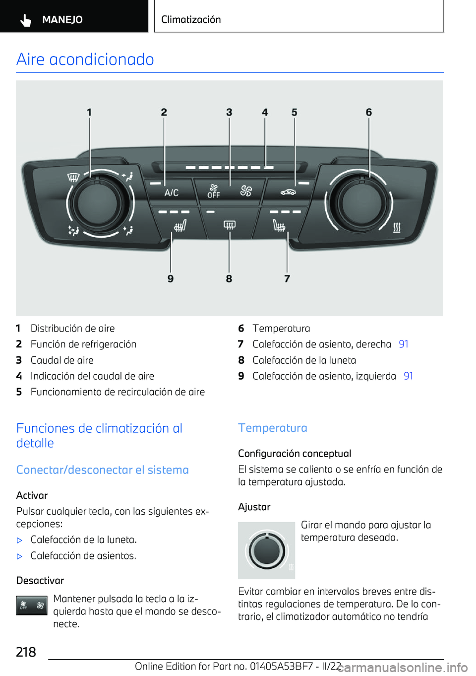 BMW X1 2022  Manuales de Empleo (in Spanish) Aire acondicionado1Distribuci