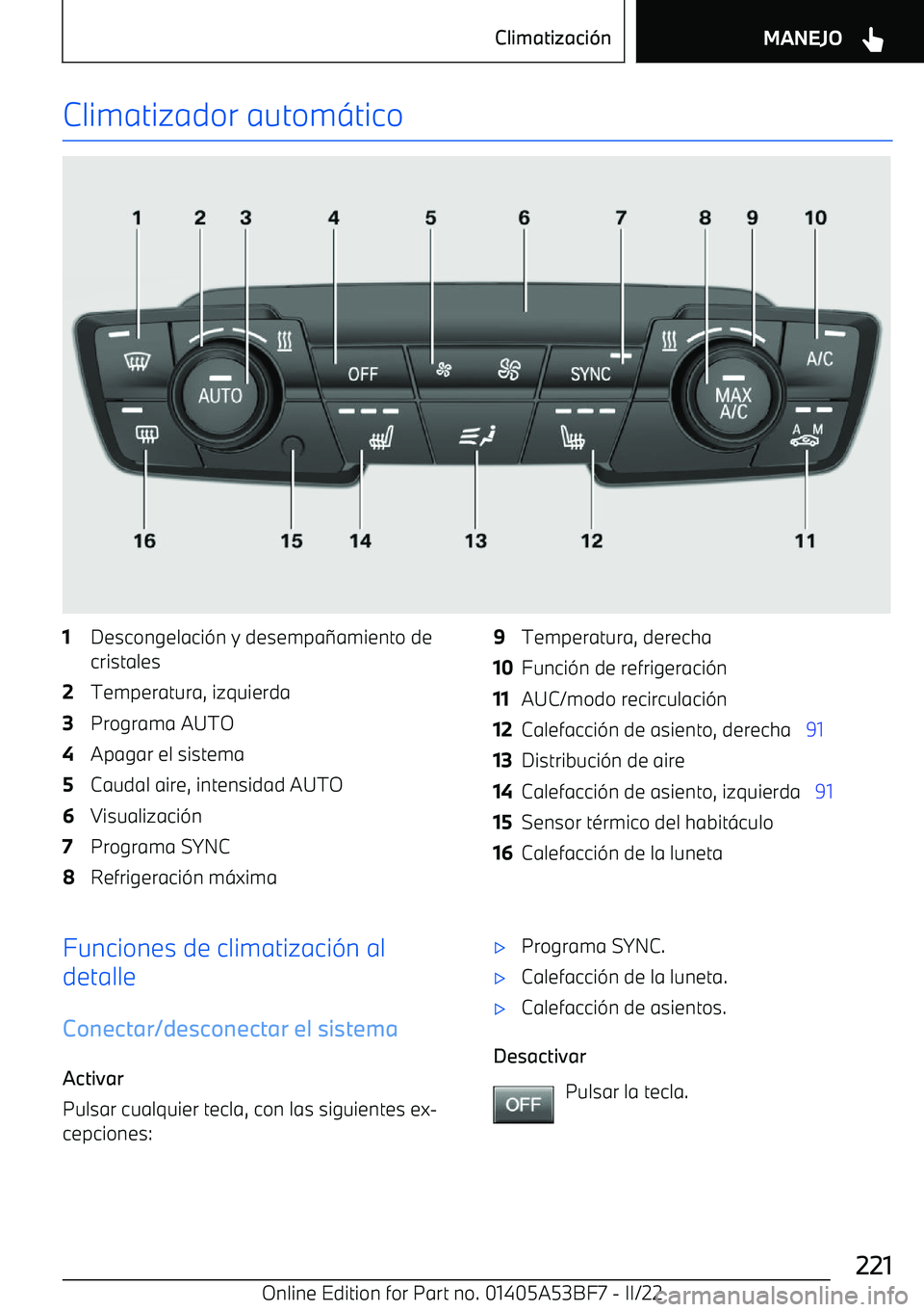 BMW X1 2022  Manuales de Empleo (in Spanish) Climatizador autom