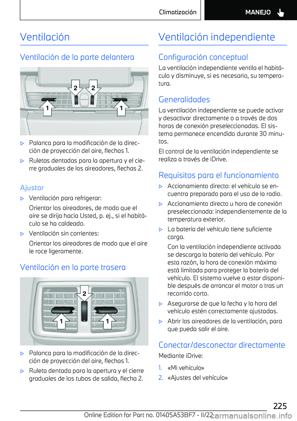 BMW X1 2022  Manuales de Empleo (in Spanish) Ventilaci