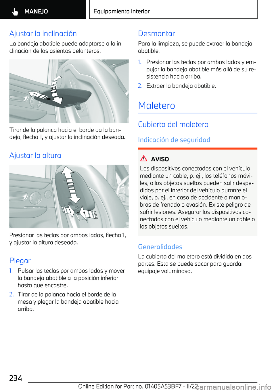 BMW X1 2022 Manuales de Empleo (in Spanish) Ajustar la inclinaci BMW X1 2022 Manuales de Empleo (in Spanish) Ajustar la inclinaci