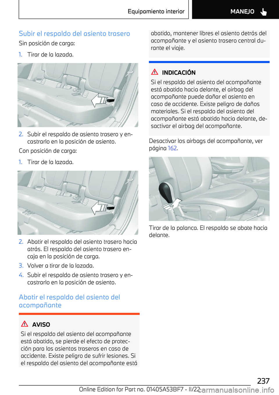 BMW X1 2022 Manuales de Empleo (in Spanish) Subir el respaldo del asiento traseroSin posici BMW X1 2022 Manuales de Empleo (in Spanish) Subir el respaldo del asiento traseroSin posici