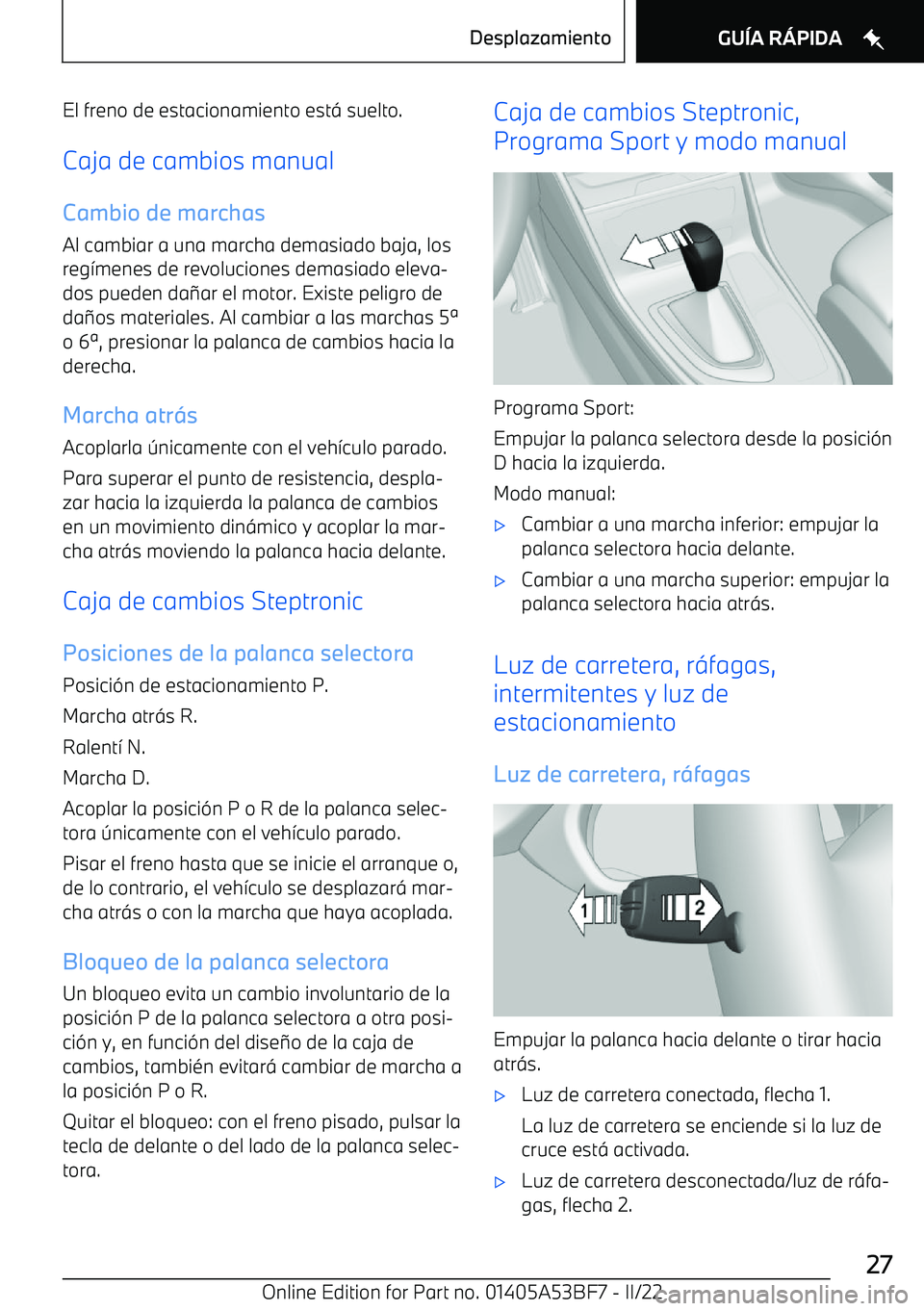 BMW X1 2022 Manuales de Empleo (in Spanish) El freno de estacionamiento est BMW X1 2022 Manuales de Empleo (in Spanish) El freno de estacionamiento est