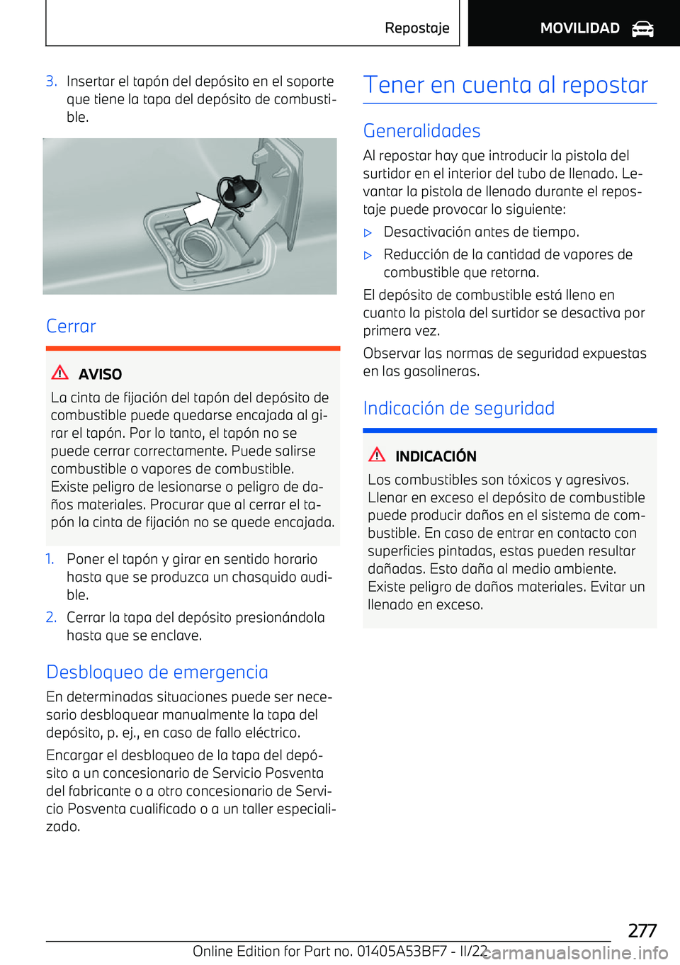 BMW X1 2022 Manuales de Empleo (in Spanish) 3.Insertar el tap BMW X1 2022 Manuales de Empleo (in Spanish) 3.Insertar el tap