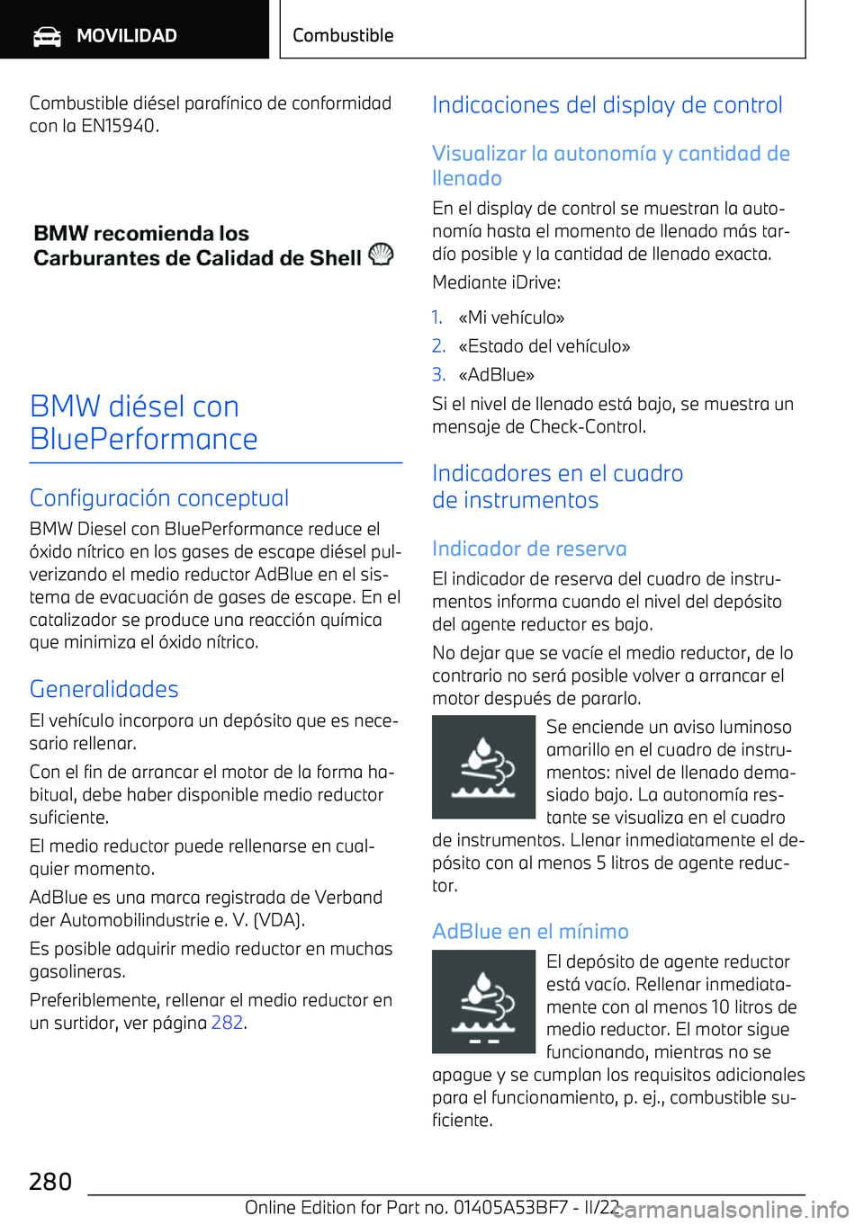 BMW X1 2022 Manuales de Empleo (in Spanish) Combustible di BMW X1 2022 Manuales de Empleo (in Spanish) Combustible di