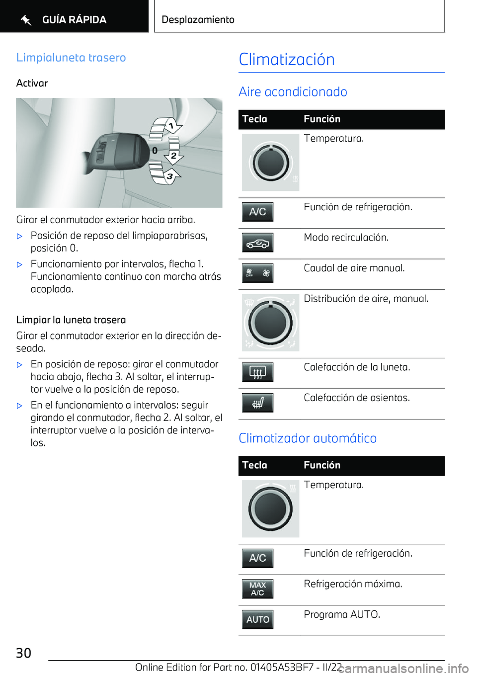 BMW X1 2022 Manuales de Empleo (in Spanish) Limpialuneta trasero
Activar
Girar el conmutador exterior hacia arriba.
BMW X1 2022 Manuales de Empleo (in Spanish) Limpialuneta trasero
Activar
Girar el conmutador exterior hacia arriba.