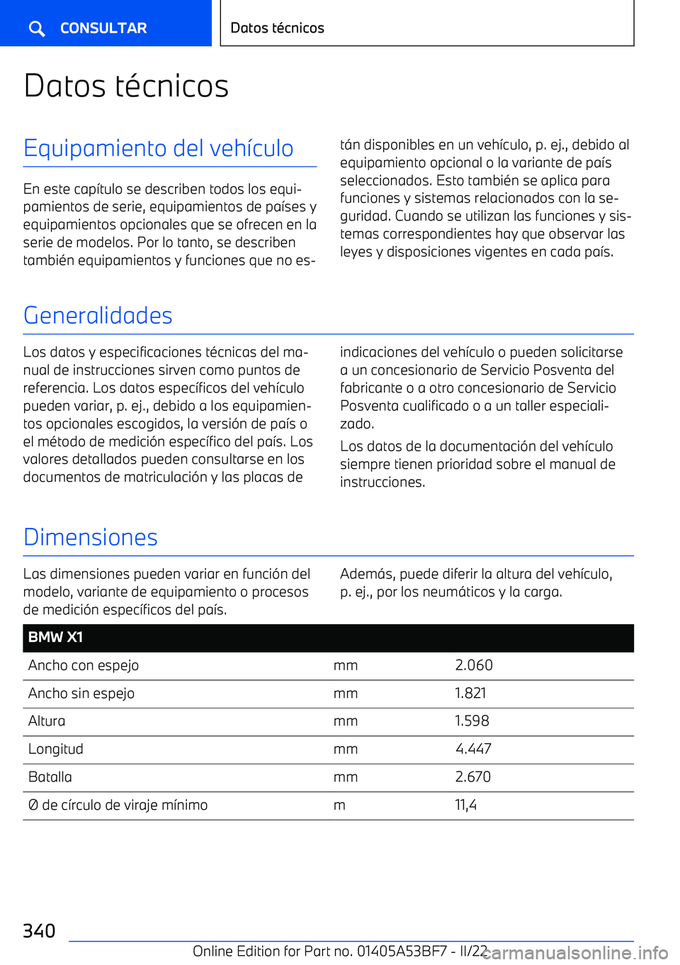 BMW X1 2022 Manuales de Empleo (in Spanish) Datos t BMW X1 2022 Manuales de Empleo (in Spanish) Datos t